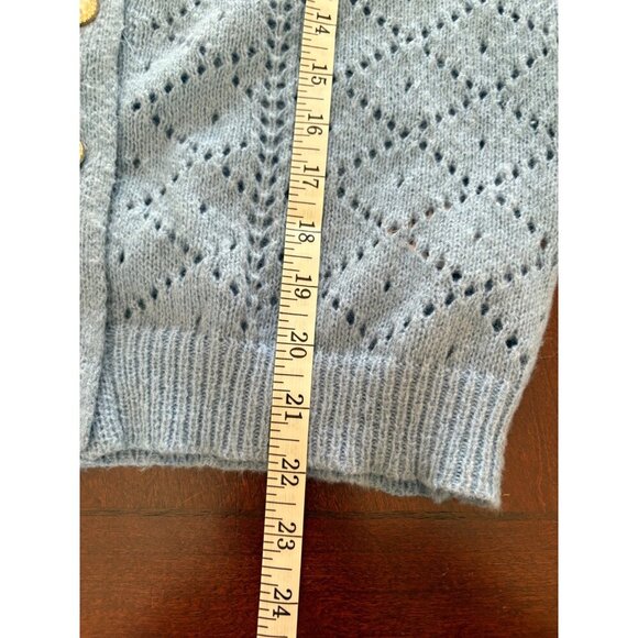 Nanette Lepore Blue Eyelet Knit Cardigan Sweater Faux Pearl Buttons Size Small - Picture 11 of 12